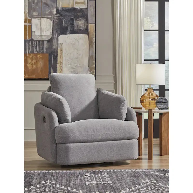 Fauteuil inclinable pivotant et coulissant gris foncé avec rotation à 360°, rangement dissimulé et tissu haute performance