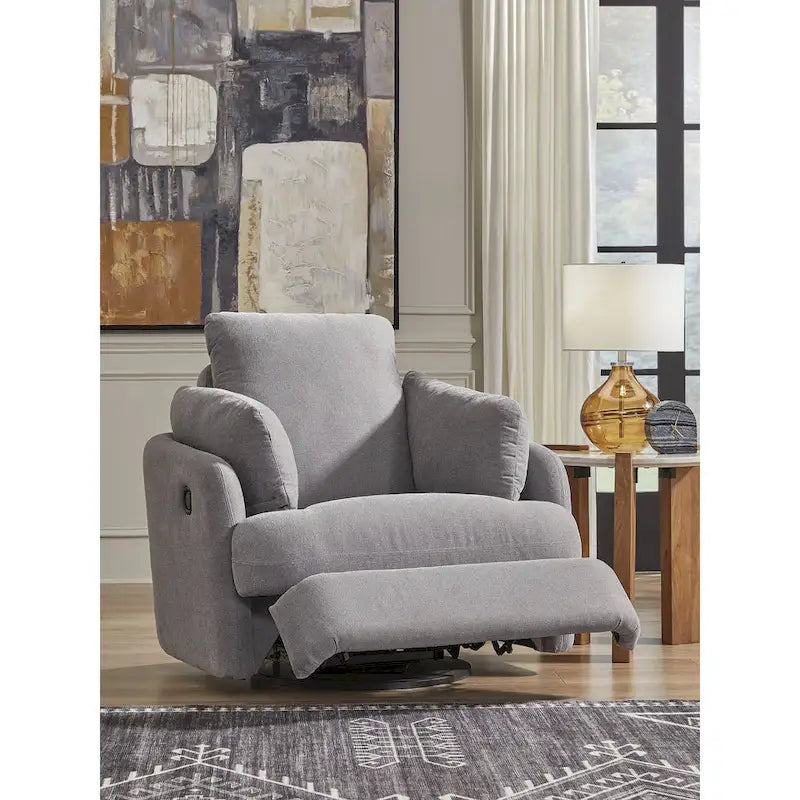 Fauteuil inclinable pivotant et coulissant gris foncé avec rotation à 360°, rangement dissimulé et tissu haute performance
