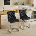 Lot de 2 tabourets de bar modernes 25 avec dossier capitonné, garniture cloutée, pieds en métal chromé, pour salle à manger, salon et chambre