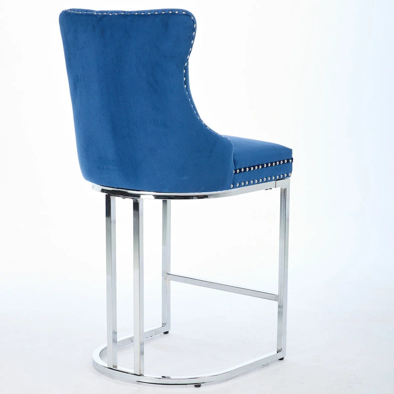 Lot de 2 tabourets de bar modernes 25 avec dossier capitonné, garniture cloutée, pieds en métal chromé, pour salle à manger, salon et chambre
