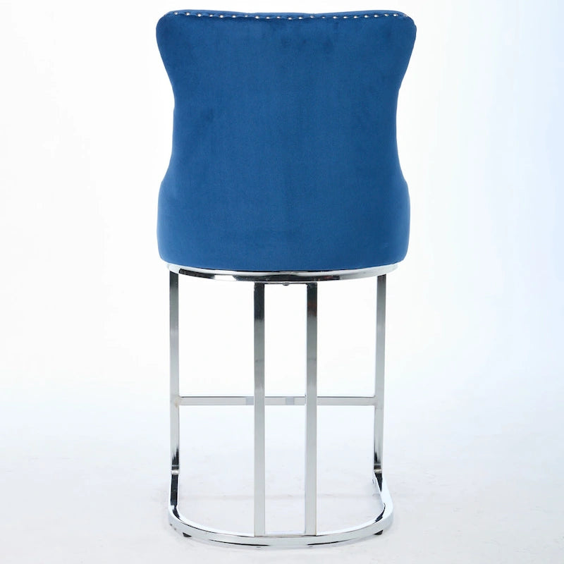 Lot de 2 tabourets de bar modernes 25 avec dossier capitonné, garniture cloutée, pieds en métal chromé, pour salle à manger, salon et chambre