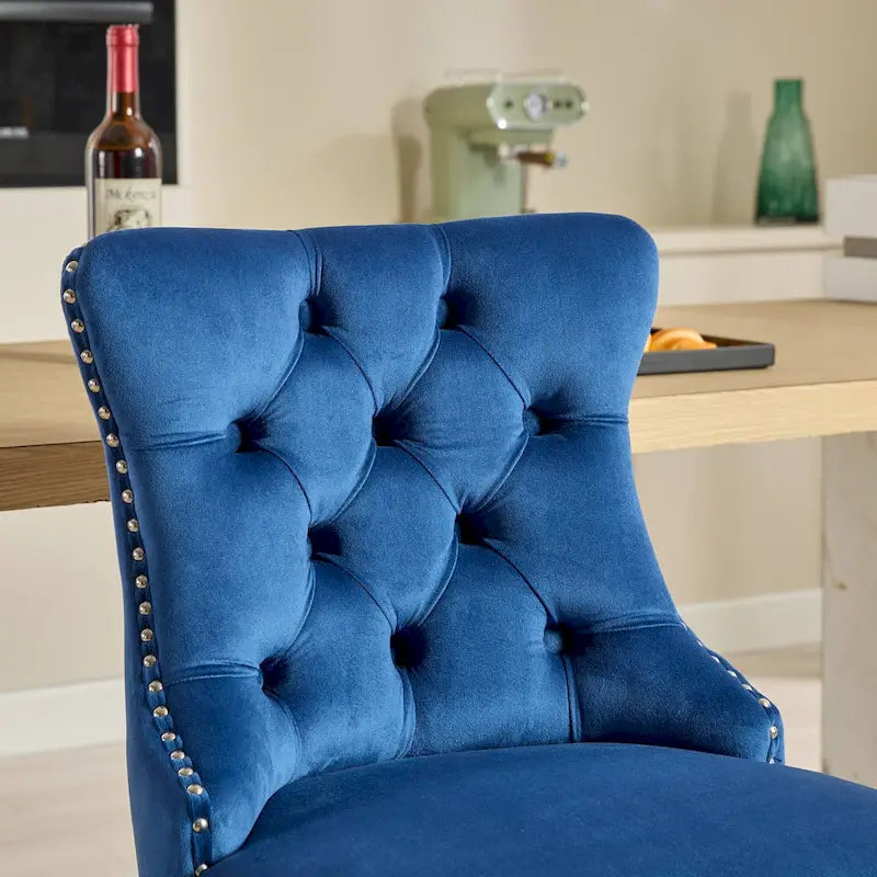 Lot de 2 tabourets de bar modernes 25 avec dossier capitonné, garniture cloutée, pieds en métal chromé, pour salle à manger, salon et chambre
