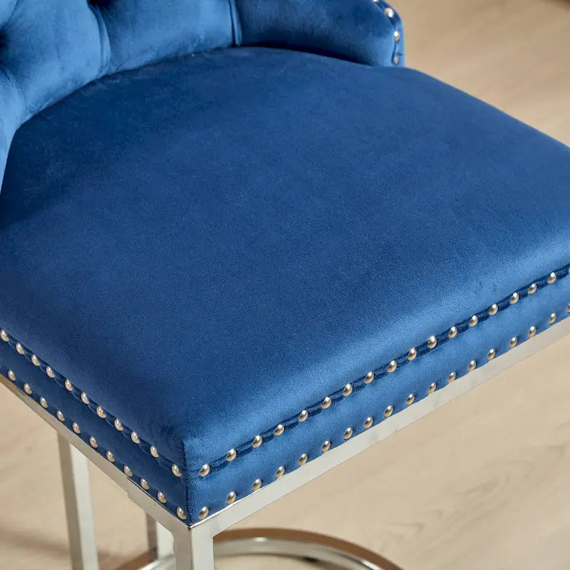 Lot de 2 tabourets de bar modernes 25 avec dossier capitonné, garniture cloutée, pieds en métal chromé, pour salle à manger, salon et chambre