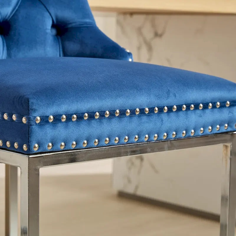 Lot de 2 tabourets de bar modernes 25 avec dossier capitonné, garniture cloutée, pieds en métal chromé, pour salle à manger, salon et chambre