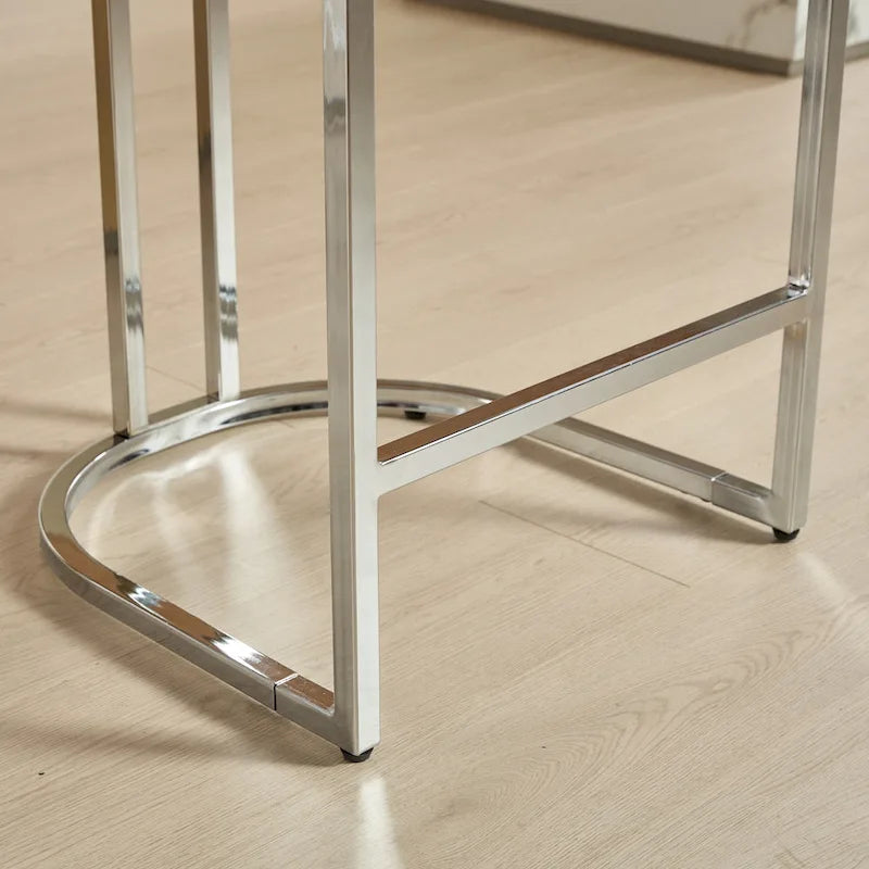 Lot de 2 tabourets de bar modernes 25 avec dossier capitonné, garniture cloutée, pieds en métal chromé, pour salle à manger, salon et chambre