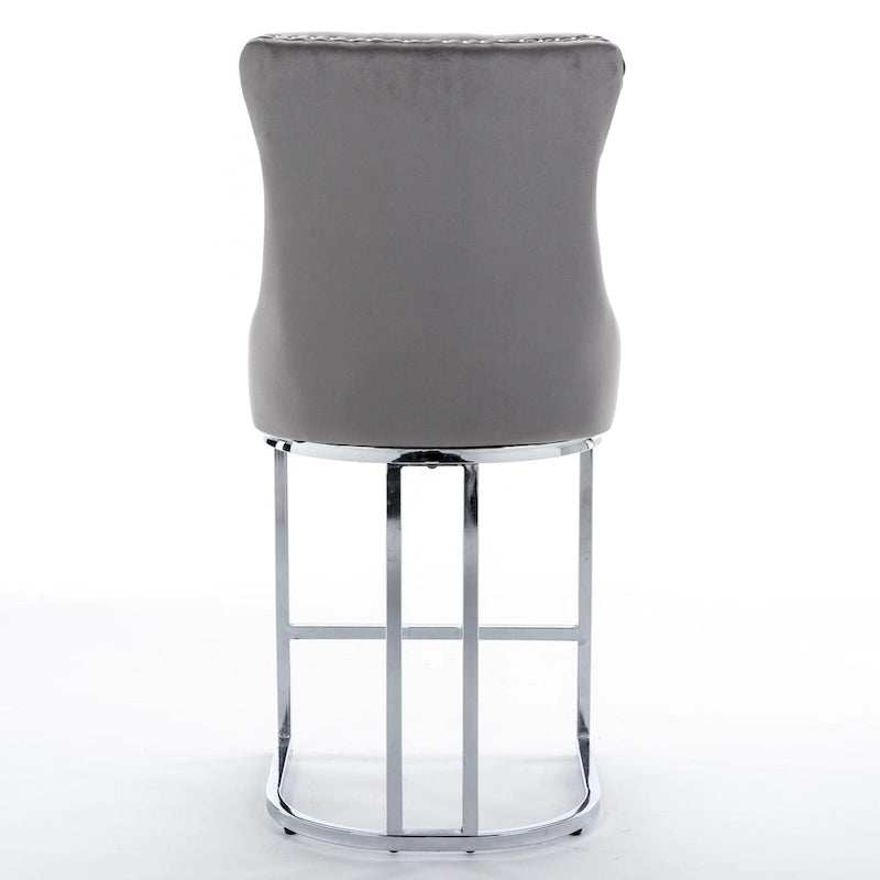 Lot de 2 tabourets de bar modernes 25 avec dossier capitonné, garniture cloutée, pieds en métal chromé, pour salle à manger, salon et chambre