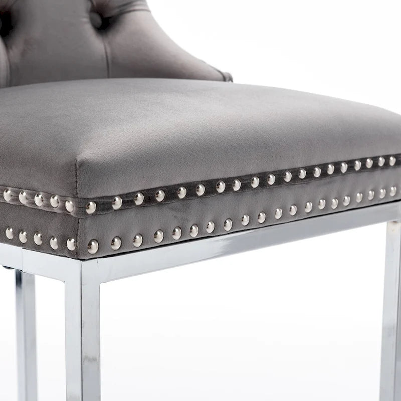 Lot de 2 tabourets de bar modernes 25 avec dossier capitonné, garniture cloutée, pieds en métal chromé, pour salle à manger, salon et chambre