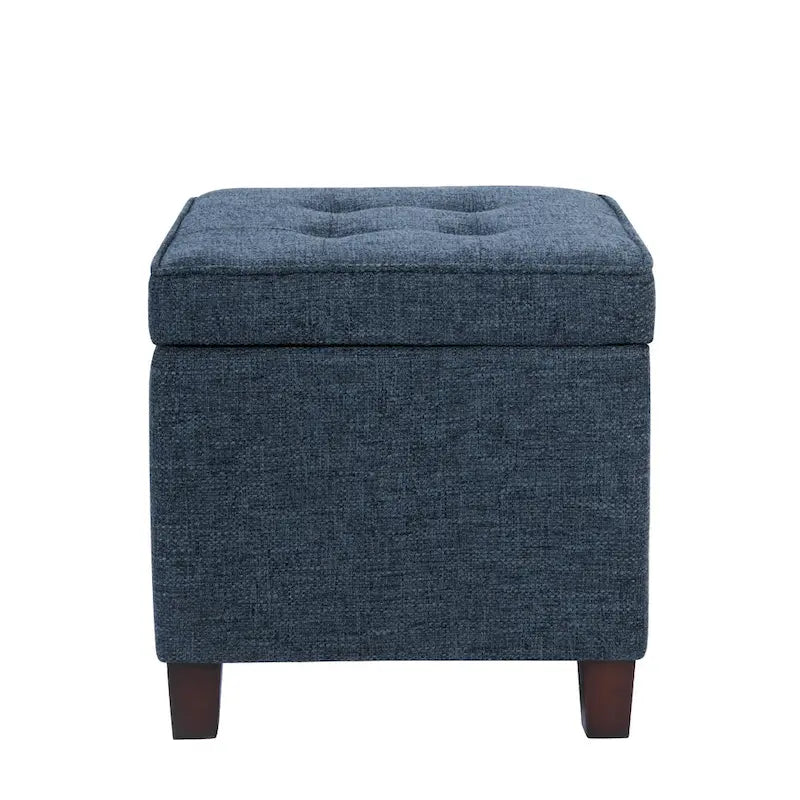 Pouf de rangement, dessus de plateau carré de 45,7 cm, tissu tissé bleu marine