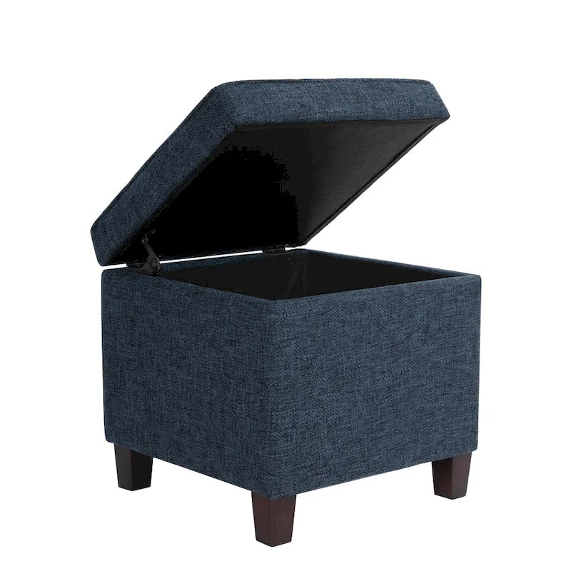 Pouf de rangement, dessus de plateau carré de 45,7 cm, tissu tissé bleu marine