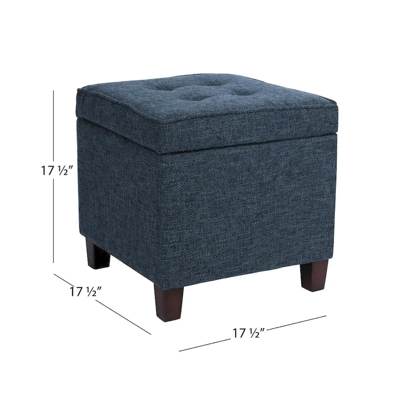Pouf de rangement, dessus de plateau carré de 45,7 cm, tissu tissé bleu marine