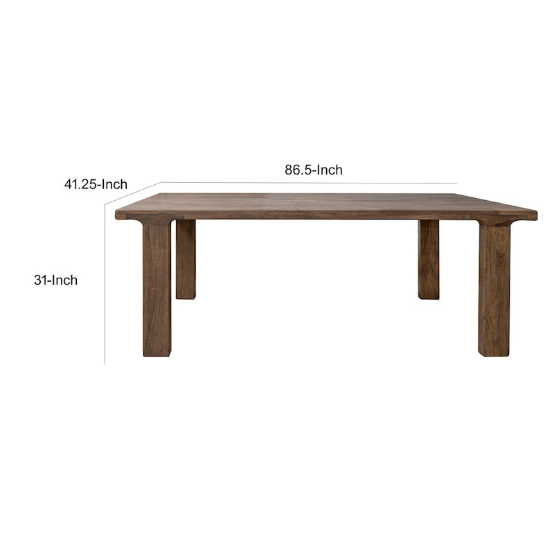 Table à manger, Plateau rectangulaire de 221 cm, Bois de manguier massif marron rustique