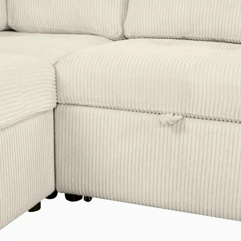 Canapé d'angle en U avec lit gigogne, méridienne de rangement et dispositifs de chargement intégrés pour salon