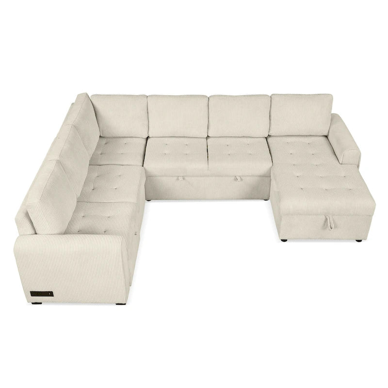 Canapé d'angle en U avec lit gigogne, méridienne de rangement et dispositifs de chargement intégrés pour salon