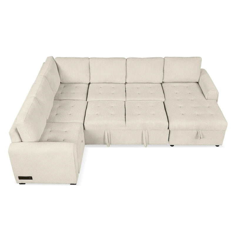 Canapé d'angle en U avec lit gigogne, méridienne de rangement et dispositifs de chargement intégrés pour salon