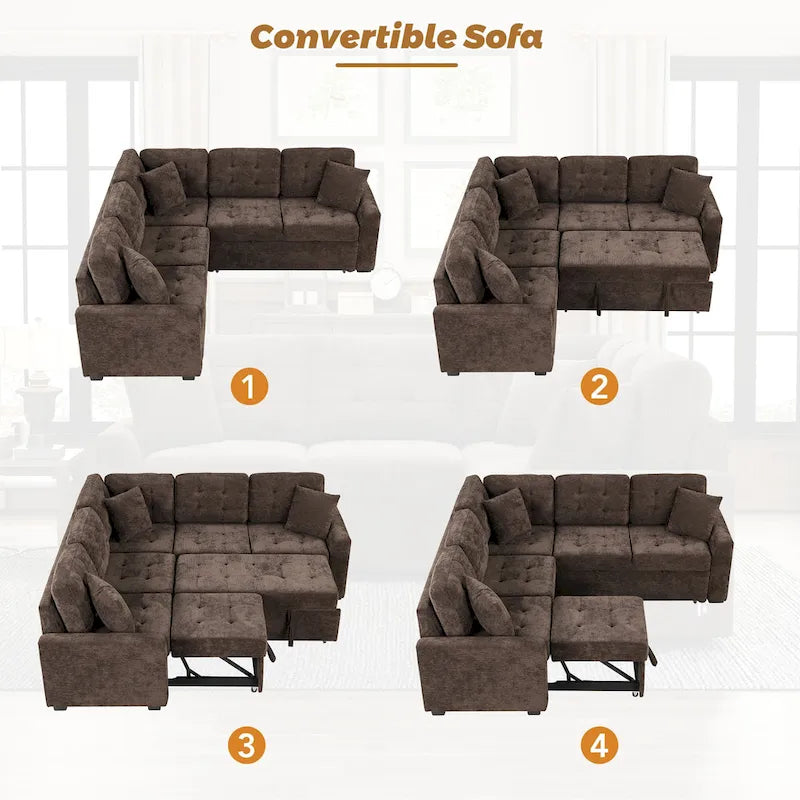 Canapé-lit d'angle escamotable avec roulettes, ports USB et prises de courant, canapé convertible fonctionnel pour le confort du salon
