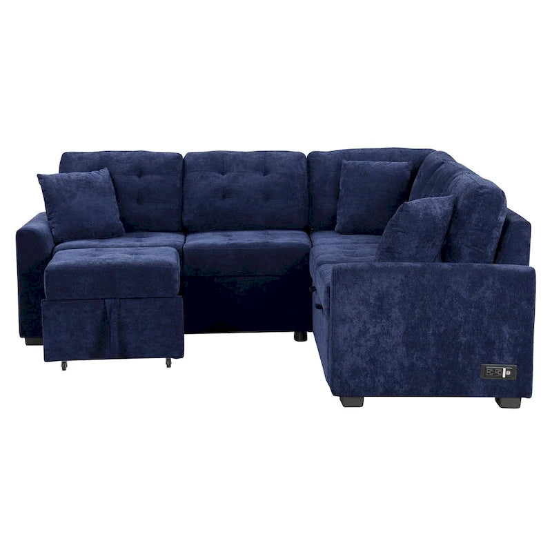 Canapé-lit d'angle escamotable avec roulettes, ports USB et prises de courant, canapé convertible fonctionnel pour le confort du salon
