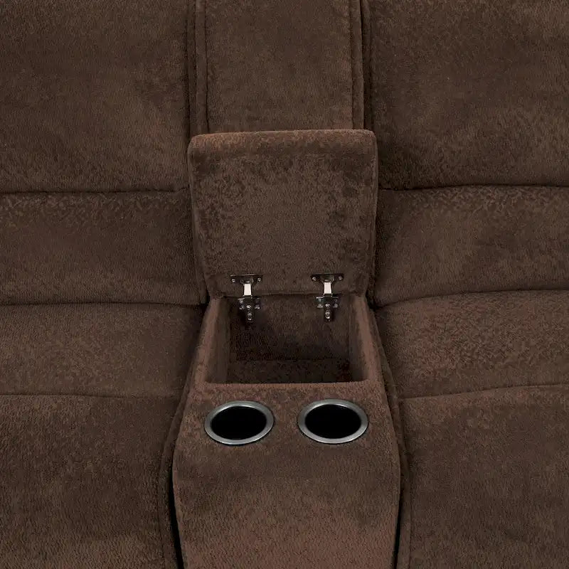 Sectionnel inclinable moderne marron foncé avec console et ports USB