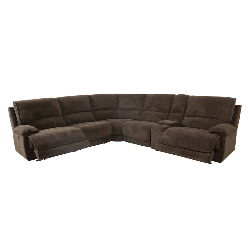 Sectionnel inclinable moderne marron foncé avec console et ports USB