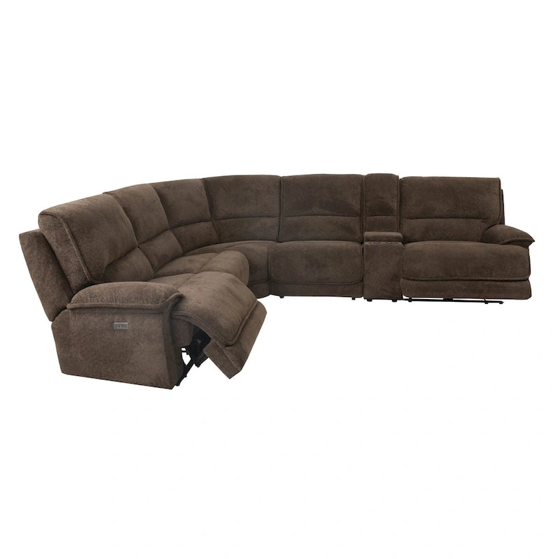 Sectionnel inclinable moderne marron foncé avec console et ports USB