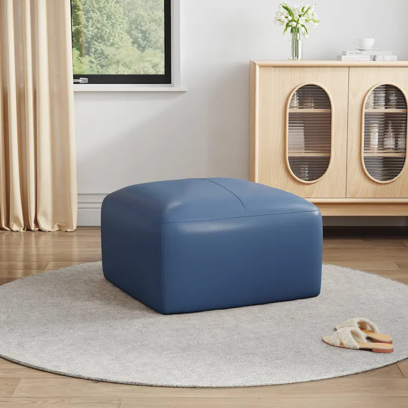 Pouf en cuir véritable capitonné pour salon et chambre à coucher