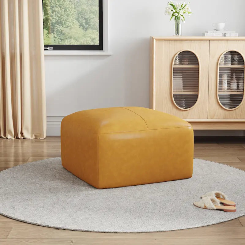 Pouf en cuir véritable capitonné pour salon et chambre à coucher