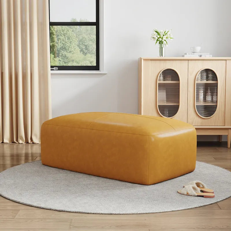 Pouf en cuir véritable capitonné pour salon et chambre à coucher