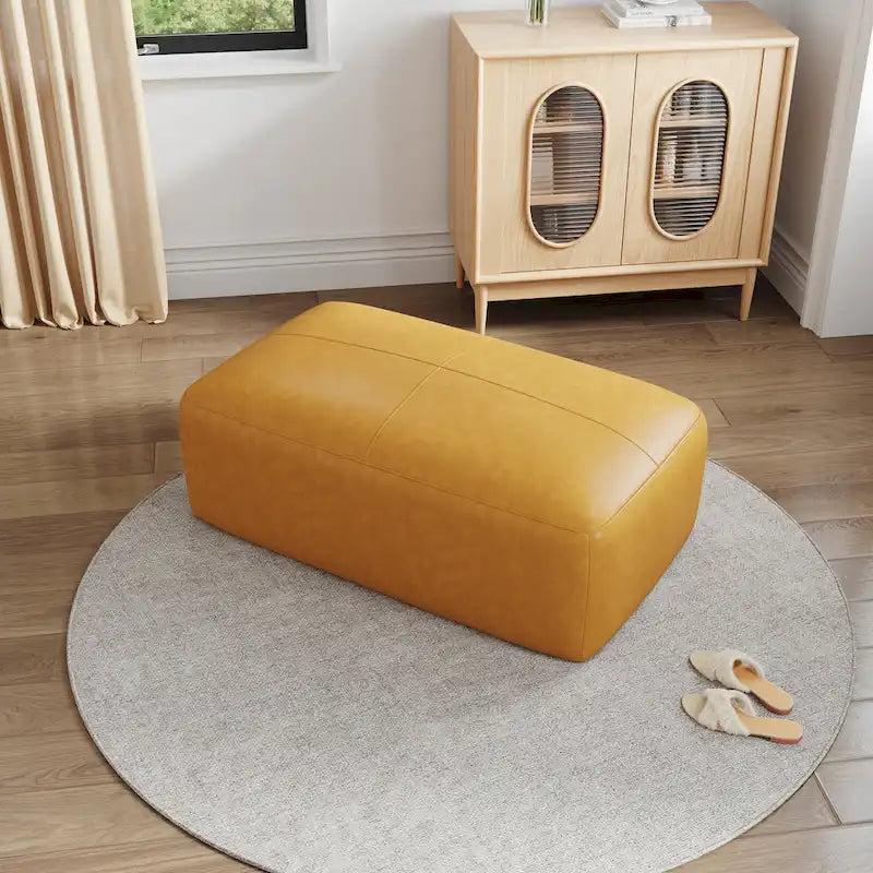 Pouf en cuir véritable capitonné pour salon et chambre à coucher