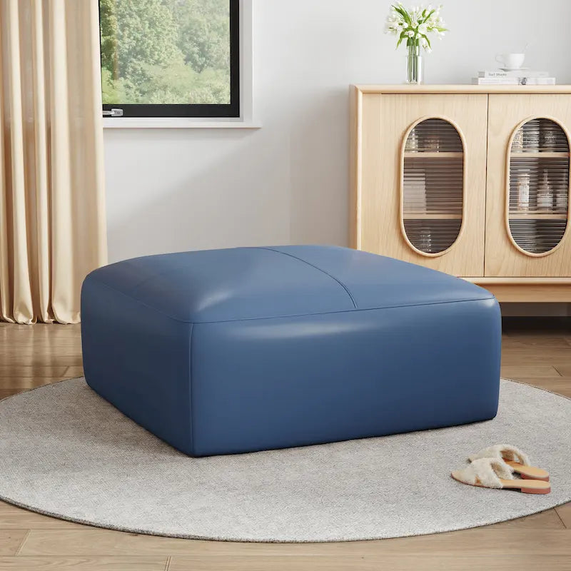 Pouf en cuir véritable capitonné pour salon et chambre à coucher