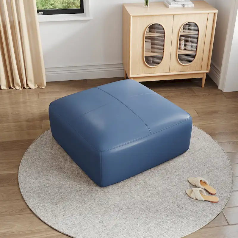 Pouf en cuir véritable capitonné pour salon et chambre à coucher