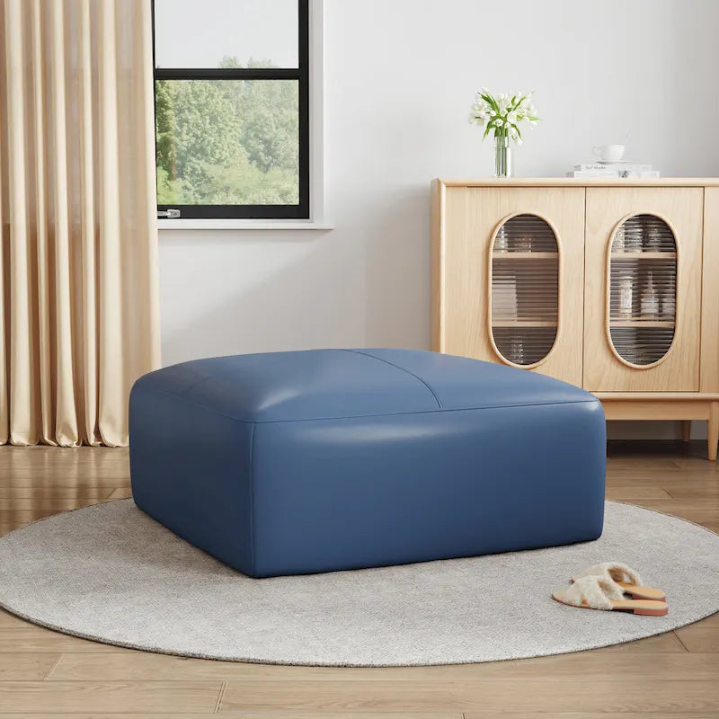 Pouf en cuir véritable capitonné pour salon et chambre à coucher