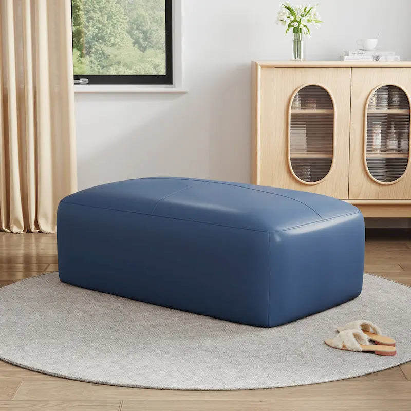 Pouf en cuir véritable capitonné pour salon et chambre à coucher