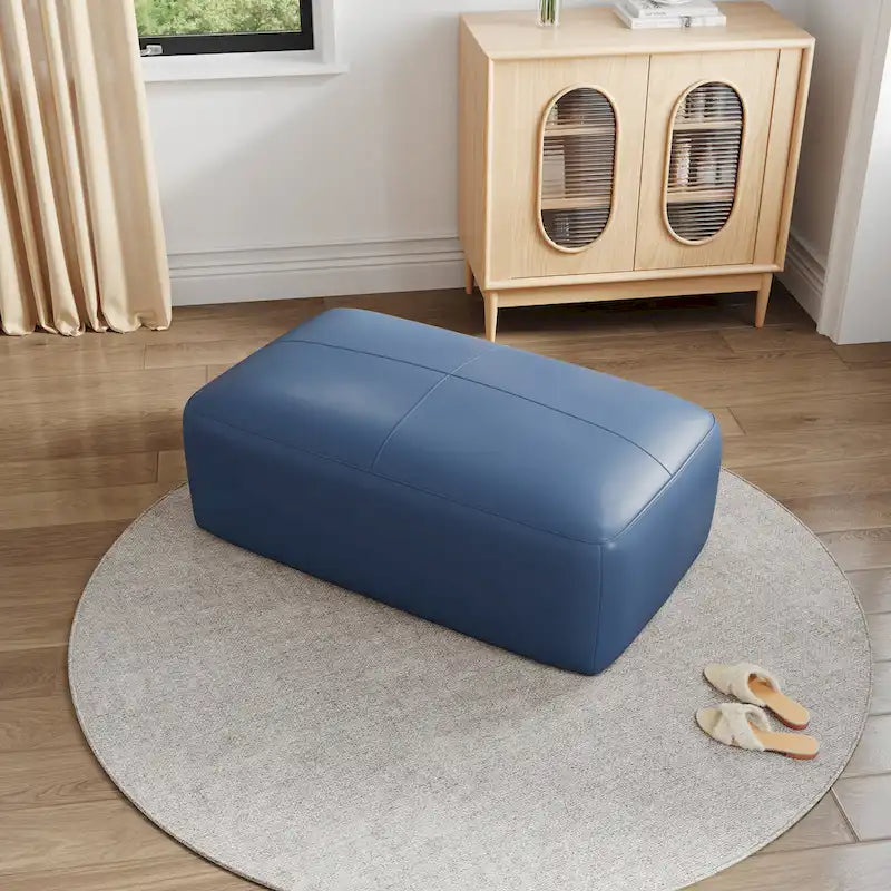 Pouf en cuir véritable capitonné pour salon et chambre à coucher