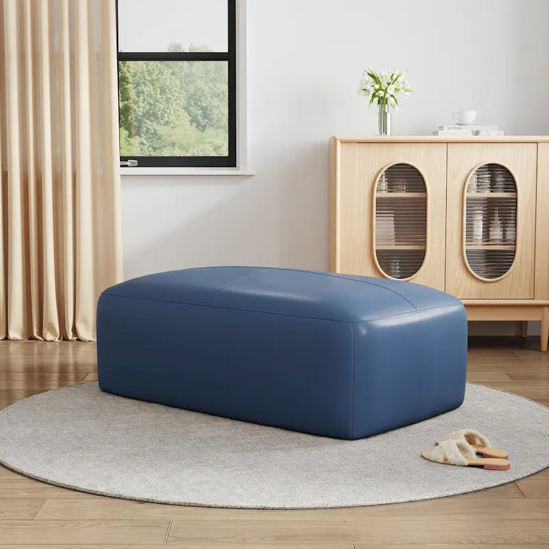 Pouf en cuir véritable capitonné pour salon et chambre à coucher