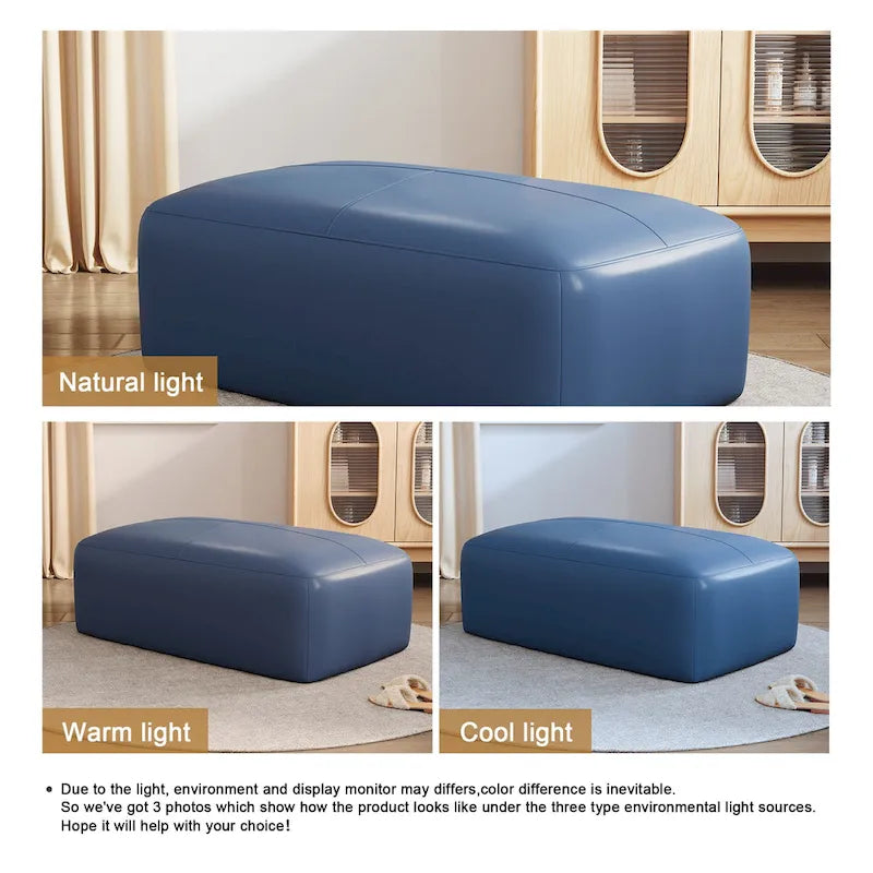 Pouf en cuir véritable capitonné pour salon et chambre à coucher