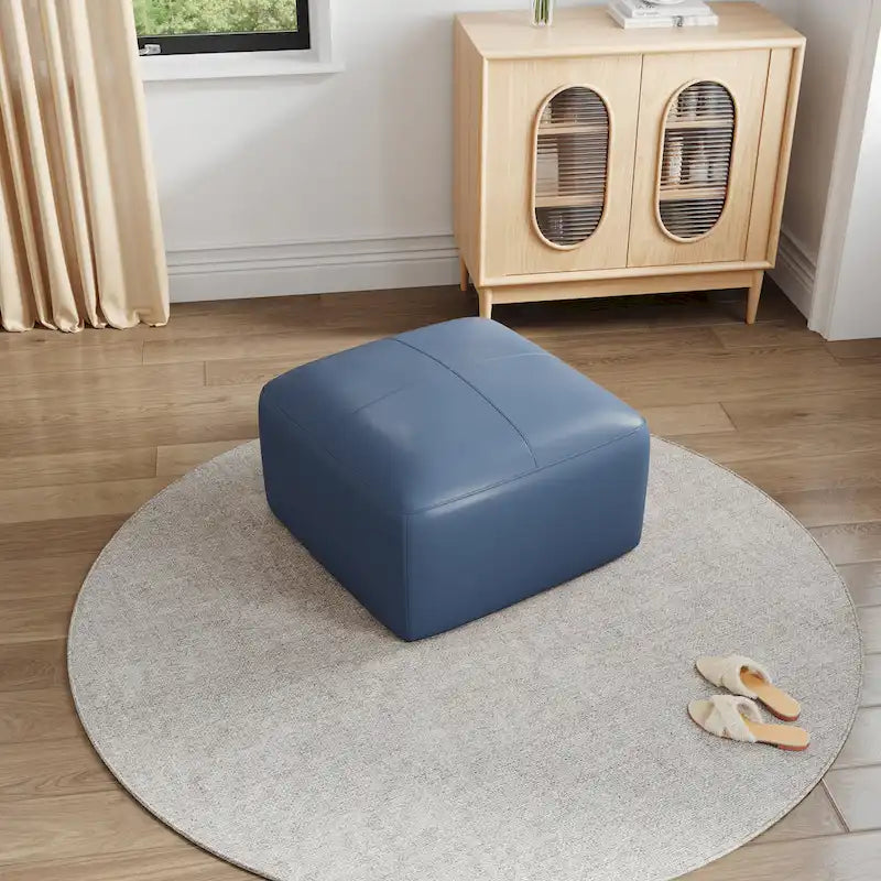 Pouf en cuir véritable capitonné pour salon et chambre à coucher
