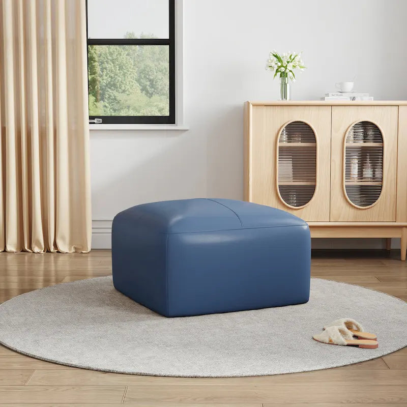 Pouf en cuir véritable capitonné pour salon et chambre à coucher