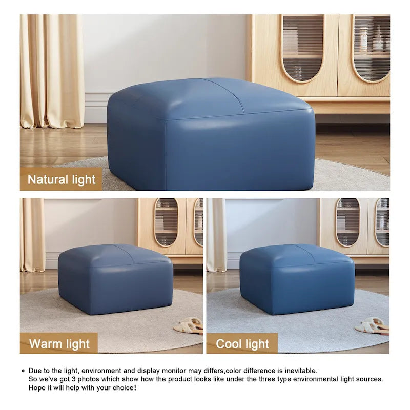 Pouf en cuir véritable capitonné pour salon et chambre à coucher