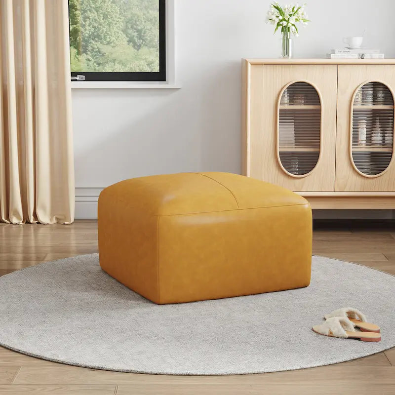 Pouf en cuir véritable capitonné pour salon et chambre à coucher