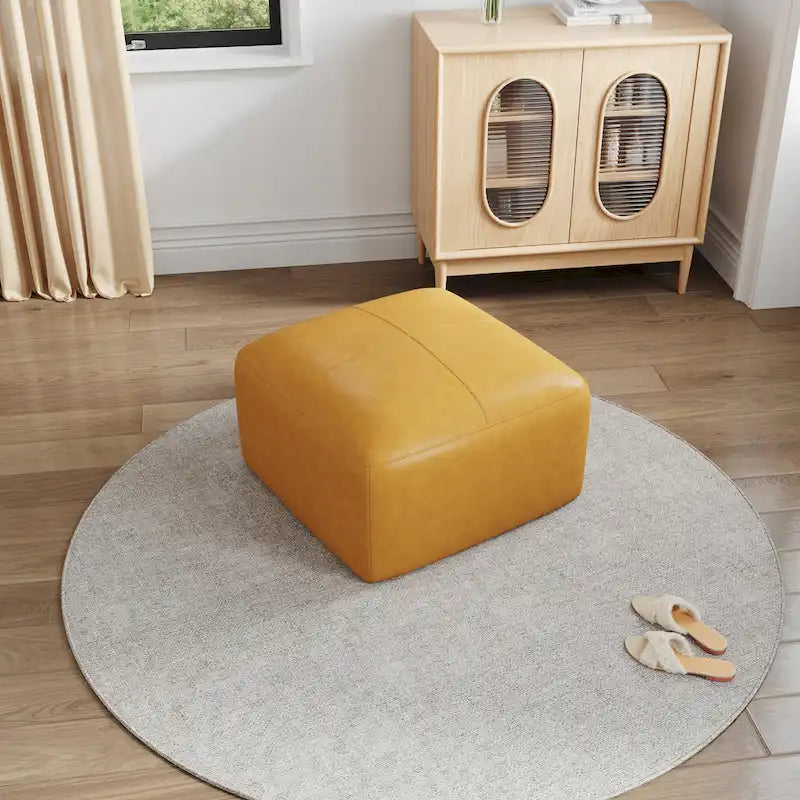 Pouf en cuir véritable capitonné pour salon et chambre à coucher