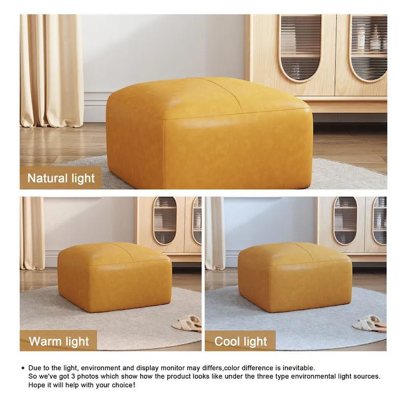 Pouf en cuir véritable capitonné pour salon et chambre à coucher