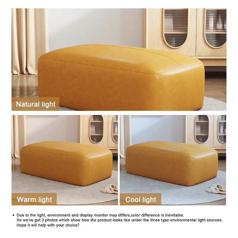 Pouf en cuir véritable capitonné pour salon et chambre à coucher