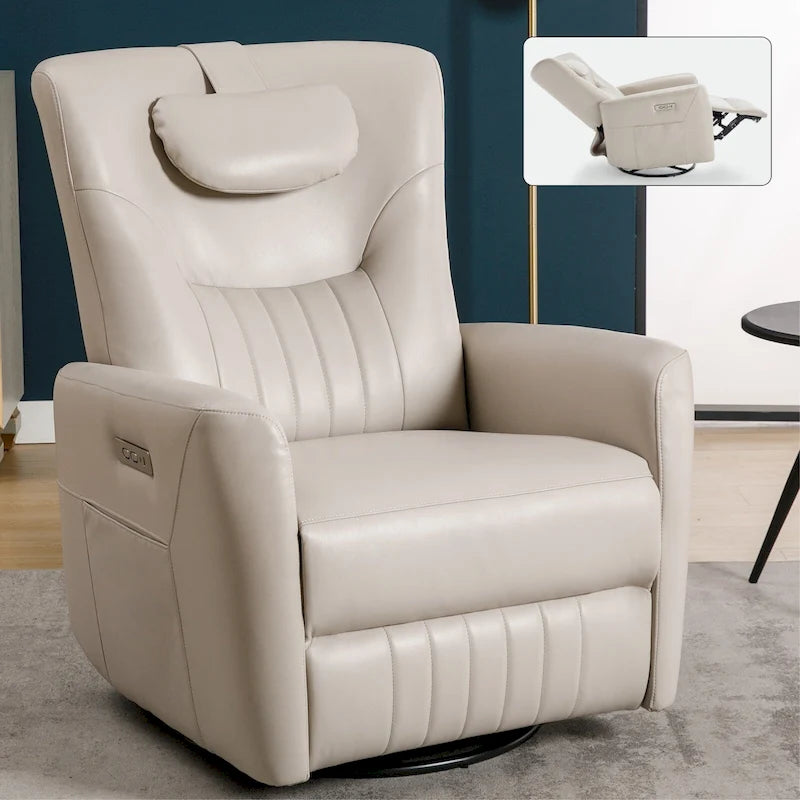 Fauteuil inclinable avec pivotement à 270°, mouvement de bascule, coussin de soutien lombaire et cervical, ports USB et Type-C