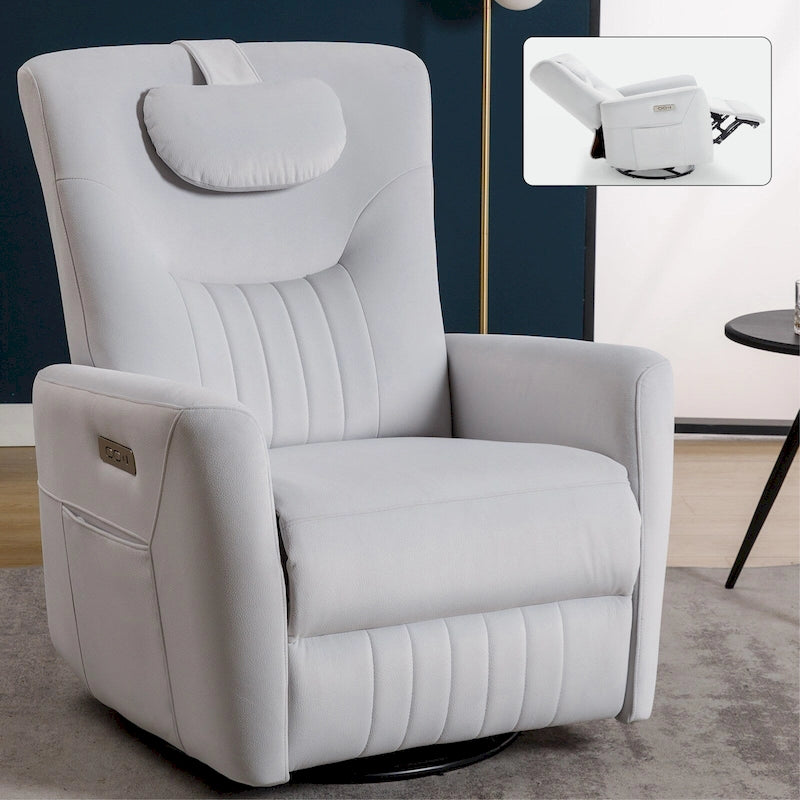 Fauteuil inclinable avec pivotement à 270°, mouvement de bascule, coussin de soutien lombaire et cervical, ports USB et Type-C
