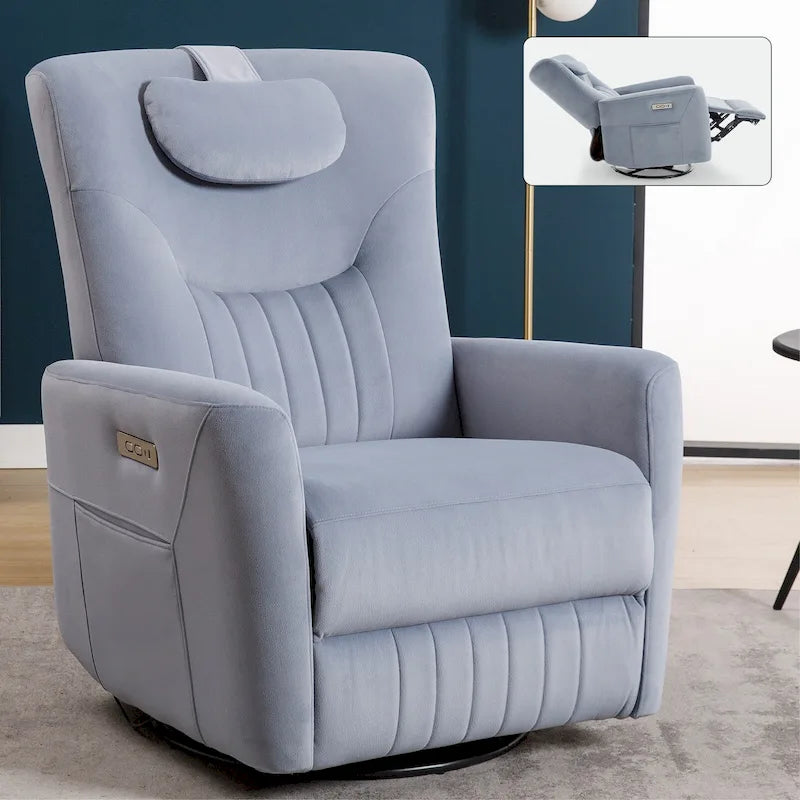 Fauteuil inclinable avec pivotement à 270°, mouvement de bascule, coussin de soutien lombaire et cervical, ports USB et Type-C