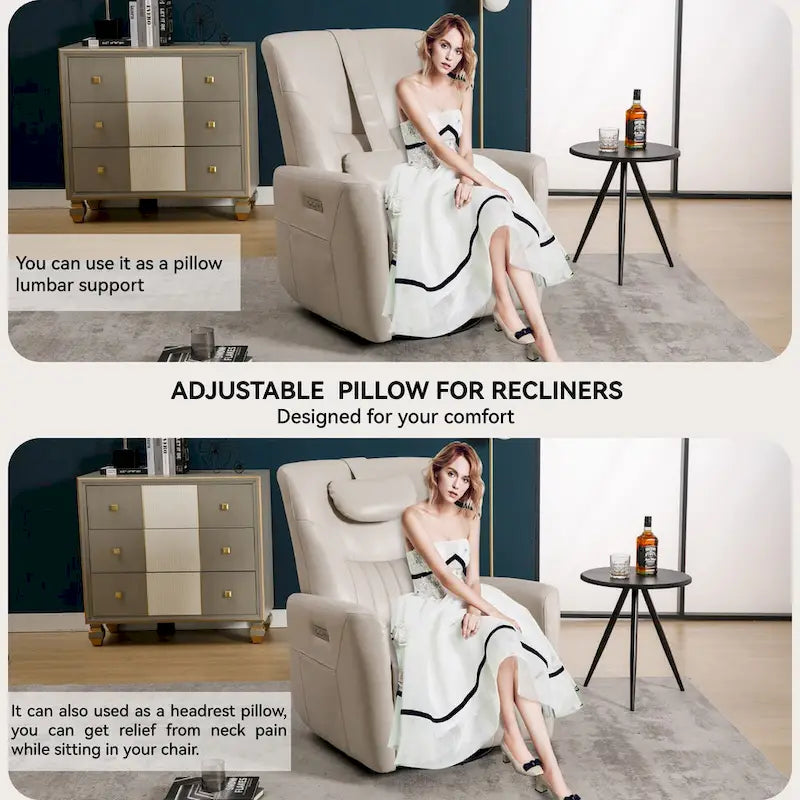Fauteuil inclinable avec pivotement à 270°, mouvement de bascule, coussin de soutien lombaire et cervical, ports USB et Type-C
