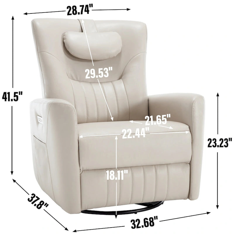 Fauteuil inclinable avec pivotement à 270°, mouvement de bascule, coussin de soutien lombaire et cervical, ports USB et Type-C