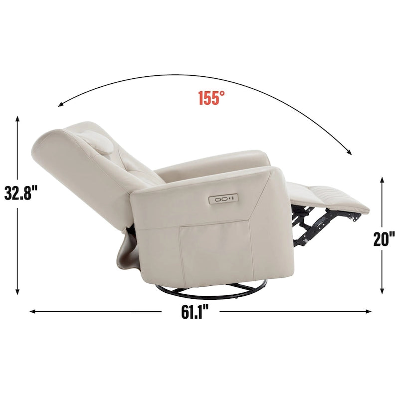 Fauteuil inclinable avec pivotement à 270°, mouvement de bascule, coussin de soutien lombaire et cervical, ports USB et Type-C