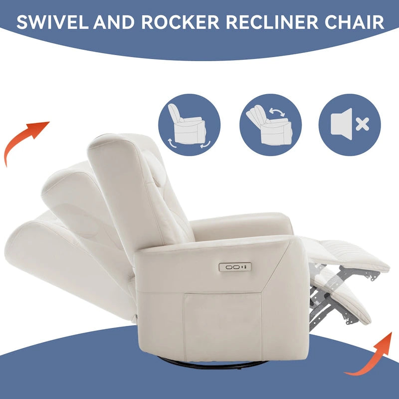 Fauteuil inclinable avec pivotement à 270°, mouvement de bascule, coussin de soutien lombaire et cervical, ports USB et Type-C