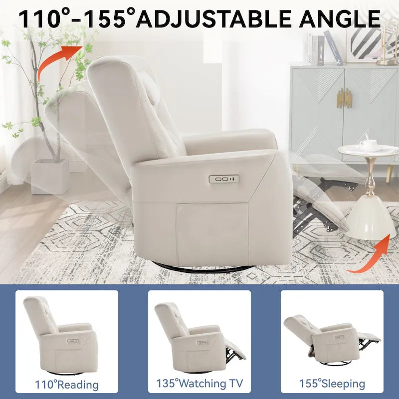 Fauteuil inclinable avec pivotement à 270°, mouvement de bascule, coussin de soutien lombaire et cervical, ports USB et Type-C