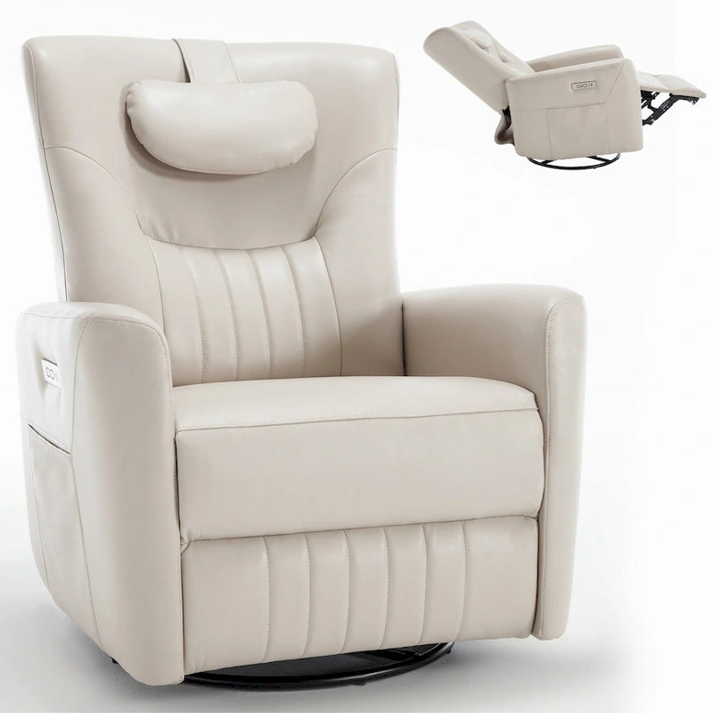 Fauteuil inclinable avec pivotement à 270°, mouvement de bascule, coussin de soutien lombaire et cervical, ports USB et Type-C
